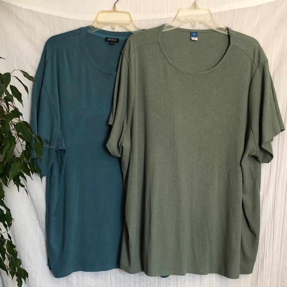 OLD NAVY & ALEXANDER JONES men size 3 XL teal & green same style casual shirts